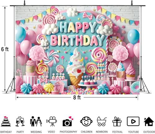 Fondo para fotografía Candy Happy Birthday 8x6FT miniatura 7