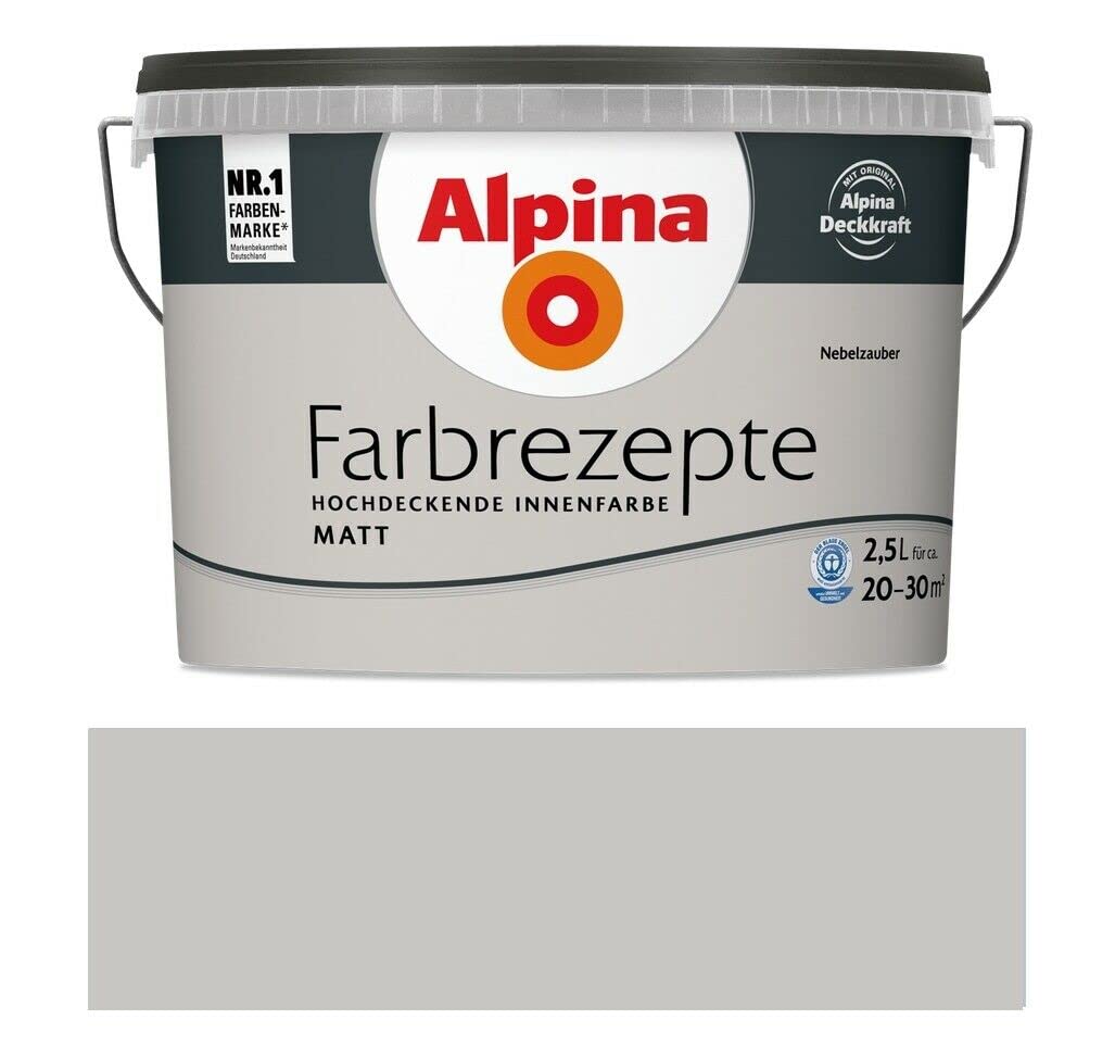 Alpina Farbrezepte Innenfarbe – Nebelzauber matt – Wandfarben für einzigartige Farbwirkungen und Raumstimmungen – atmungsaktiv, tropfgehemmt und strapazierfähig – 2,5L