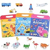 ASTARON 3 Pack Reusable Sticker Books for Toddlers, Portable Travel Toys Car Plane Activities for Kids 3+, Educational Sensory Learning Toy Birthday Gift for Boy Girls