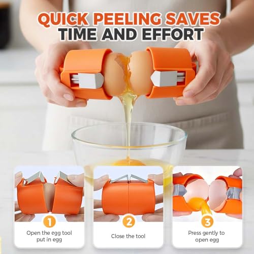 2026 New Egg Opener, Stainless Steel Egg Cracker Tool, Multifunctional Peeler Shell Remover for Raw and Hard Boiled Eggs, Kitchen Gadget for Making Cakes, Cookies (Orange) - Image 5