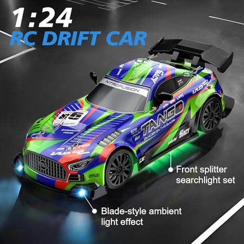 Image of Drift RC Car for Electric Toy Car Hobby Racing Car Toys with Controller,1:24 4WD High Speed RC Drift Cars with LED Lights,Extra Drifting Tires＆Two Batteries,Racing Sport Toy,Vehicle for Adults＆Kids