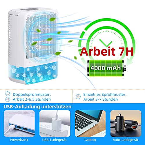 Climatiseur mobile, refroidisseur à évaporation USB,refroidisseur d'air portable,climatiseur mobile personnel,climatiseur de bureau avec 3 vitesses,minuterie 2/4 h - Image 7