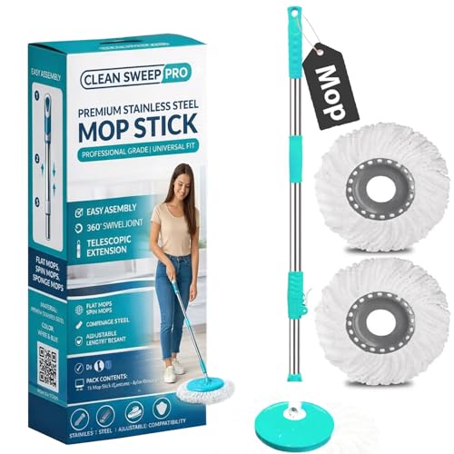 Image of Smart Premium 360 Spin Mop Stick Rod with Stainless Steel Handle | Adjustable Mop Handle for Floor Cleaning | Heavy Duty, Rust-Proof Refill Rod (2 Refill)
