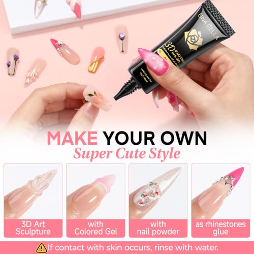 Image of UNA GELLA 3D Gel Nail Art, 2Pcs 15g Clear No Wipe Sculpting Gel Polish for Nail Tips, Drawing, Molding, Chrome Powder, Carving & Decoration, Rhinestones, Charms and Gems, DIY Christmas Art Designs