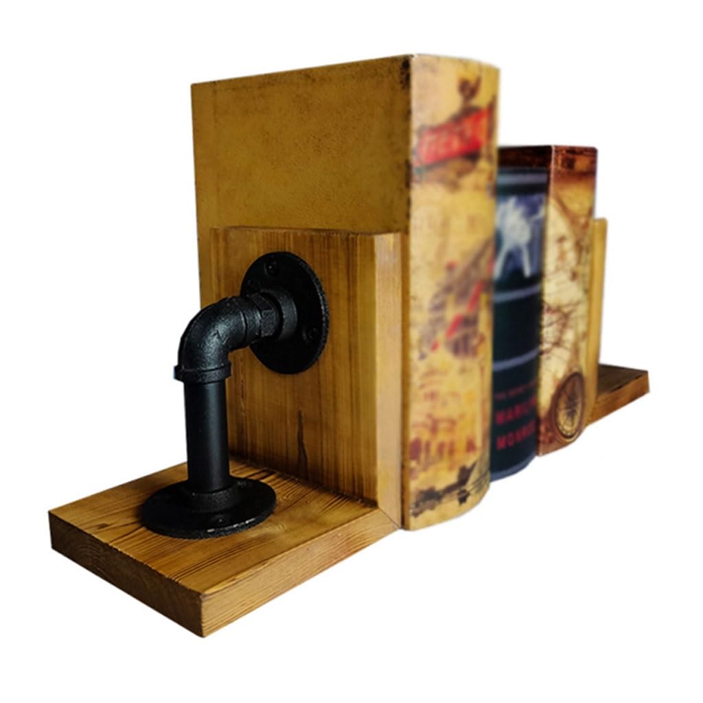 Fermalibri da scrivania in legno massello, stile industriale retrò, stile industriale, per contenere libri (A)
