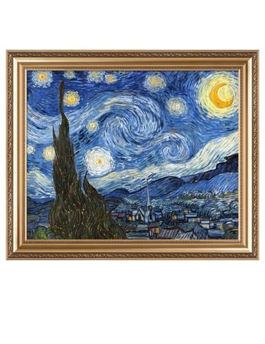 IPIC - Starry Night Vincent Van Gogh Paintings, Giclee Canvas Print Wall Art with Classic Golden Frame for Home Decor, Pic size:30x24