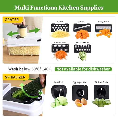 18-in-1 Vegetable Chopper Mandoline Slicer for Kitchen, Food Chopper with Container, Veggie Cutter, Onion Mincer Tomato Dicer, Fruit Slicer Spiralizer, Cheese Grater, Kitchen Gadgets House Essentials - Image 5