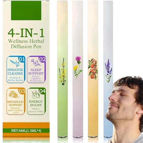 4PCS Herbal Diffuser Pen Upgraded Dual-Action Portable Inhaler for Breathing Aid Sleep Support & Lung Cleansing Plant-Based Aromatherapy Oral Air Freshening
