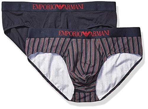 Emporio Armani mens Pattern Mix 2-pack Brief Underwear, Vertical Stripe Marine-ruby/Marine, X-Large US