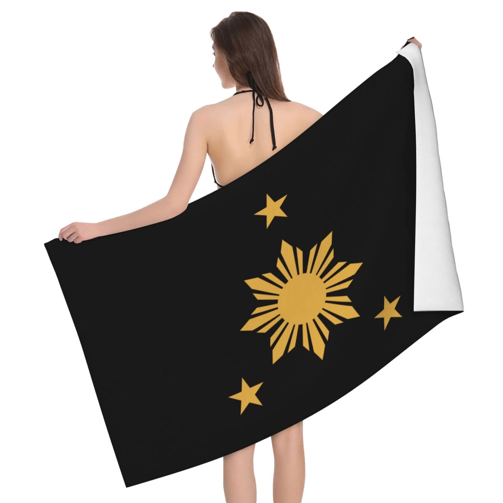 Lsjuee Philippines Filipino Sun and Stars Flag Microfiber Bath Towel Absorb Water Quick Dry Bath Towel, for Beach, Swimming Pool, Camping