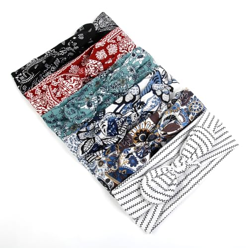 Image of Huachi 12 Pack Bow Headbands for Women Headwraps Hair Band Knotted Headband Rabbit Ears Stretchy Turban Head Wraps Fashion Head band Sport Cute Hair Accessories (Bohemian colors)