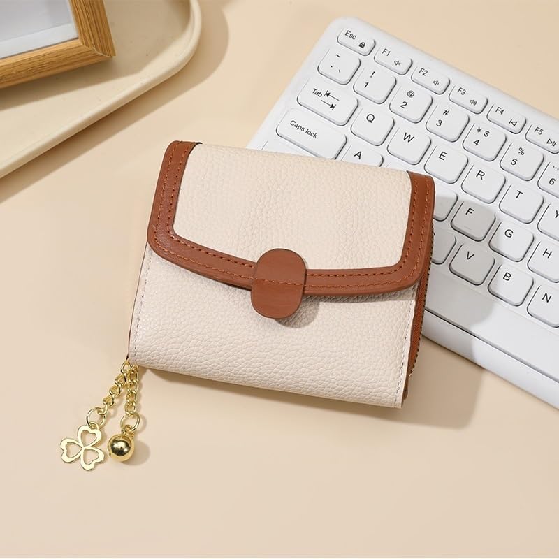 Compact Tri-Fold Coin Purse - Textured Zipper Organizer with Contrast Stitching2