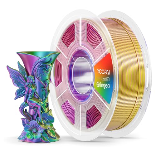 Image of YOOPAI Silk Tri-Color PLA Filament 1.75mm, 3-in-1 Coextrusion Multicolor PLA 3D Printer Filament, Shiny Color Change Silk PLA,1kg Spool (2.2lbs), Red Yellow Blue