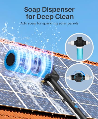 Image of Electric Solar Panel Cleaning Brush, 20.34Ft, Soap Dispenser&Water Fed Pole
