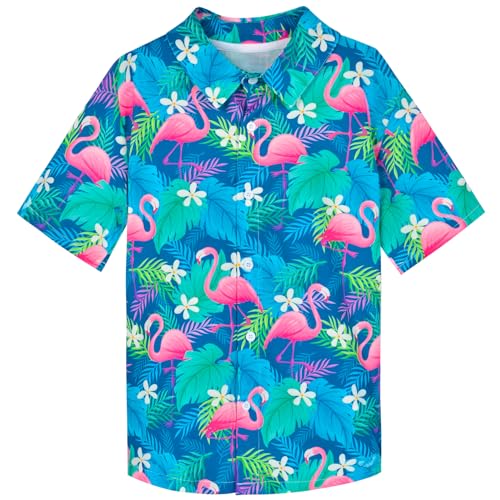 Kids Hawaiian Shirt Boys Button Down Shirt Short Sleeve with Print, Summer Beach Shirt Tropical Shirts for Boys Vacation
