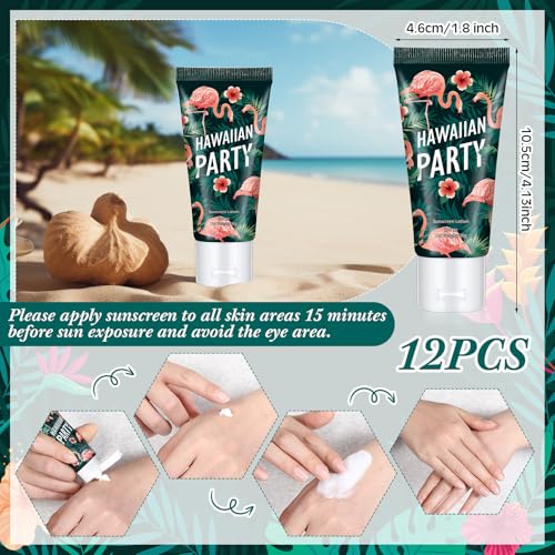 Image of 12 Pcs Mini Sunscreen Bulk for Summer Party Wedding SPF 30 Water Resistant Sunscreen Lotion Bulk 1oz Travel Size for Thank You Gifts Wedding Supplies (Hawaiian Flamingo Party)