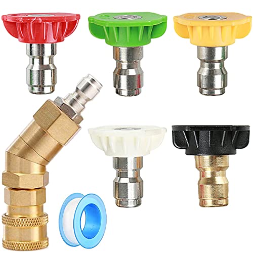 QAQGEAR 7-teiliges Hochdruckreiniger Adapter Kit, 5 Hochdruckreiniger-Düsenspitzen, Schnellkupplungs-Schwenkkupplung, Rinse Jet Stream-Spitzen-Kit 1/4 Zoll, 4500 PSI