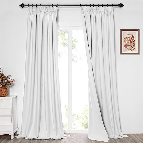 MYSKY HOME Gardinen Verdunkelungsvorhang mit Kräuselband Schlafzimmer Wärmeisolierter 2er-Set Extra Lange Gardine Verdunkelungsvorhänge Durchgängen Beschichtung Sonnenschutz, H260xB140cm, Grau-weiß