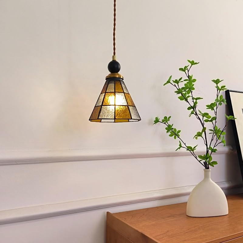 Lampe suspendue LED en bois et verre avec fil réglable pour cuisine et allée