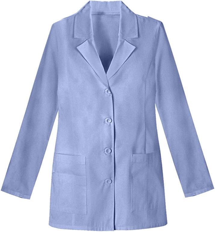 Women’s 36-Inch Colored Medical Lab Coat with Button Closure Sky Blue 11XL