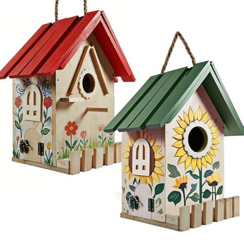 Large Wood Bird Houses for Outside Clearance,Woodworking Adult Crafts & DIY Bird House,Build it Yourself Birdhouse for Adults and Kits to Build, Hanging Birdhouse for Garden Yard Decor Gifts (2 Pack)