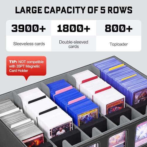 Image of ZLCA Trading Card Storage Box 5-Row with Handle, MTG Storage Box Holds 3900+ Cards with Commander Display, Top Loaders Organizer Case for TCG PTCG Sport Card(Black)