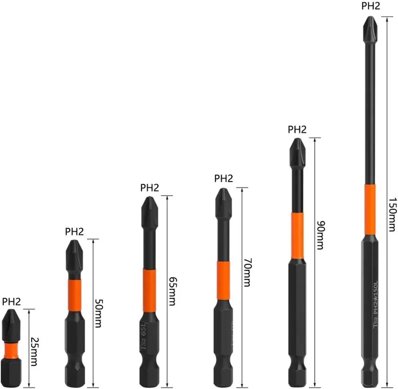 PH2 Cross Screwdriver Set with Case Batch Head Impact Drill Bit Alloy Steel 25/50/65/70/90mm 10/20Pcs(10pcs 90mm)