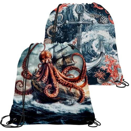 Sac à cordon étanche avec motif pieuvre marine lot de 2 sacs de sport pliables