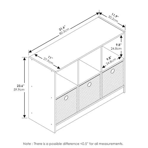 Furinno Basic 3X2 Bookcase Storage W/Bins, Light Cherry/Ivory #TOP2