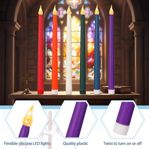 Image of CHENGU 12 Pcs LED Taper Candles Flameless Battery Dripless Dinner Candles for Thanksgiving Day, Weddings, Church, Hanukkah, Christmas, Autumn, New Year Celebration(Multicolor,Taper)