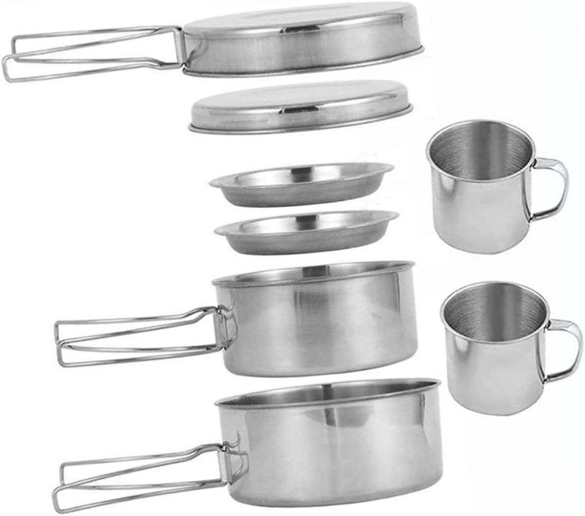 1set Outdoor Stainless Steel Camping Cookware Set Portable Multi-Functional Pot and Pan Kit for Hiking Fishing and Picnics Lightweight and Compact Design Handles