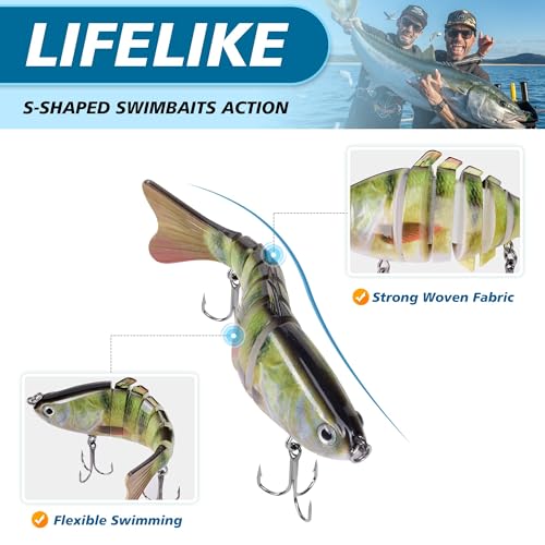 6PCS Fishing Lures for Freshwater and Saltwater with case,Slow Sinking Multi Jointed Swimbaits, Lifelike Lures for Bass Trout Crappie Walleye Pike, Easily Caught Bait - Thumbnail 4