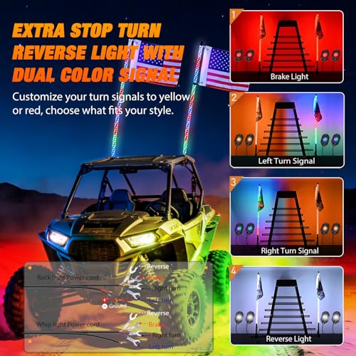 Image of Nilight 2PCS 4FT RGB LED Whip Light with Spring Base and 4 PCS Rock Lights Combo, Remote App Control w /DIY Chasing Patterns Turn Signal Brake Reverse Antenna Lighted Whips for ATV UTV Polaris RZR Jeep