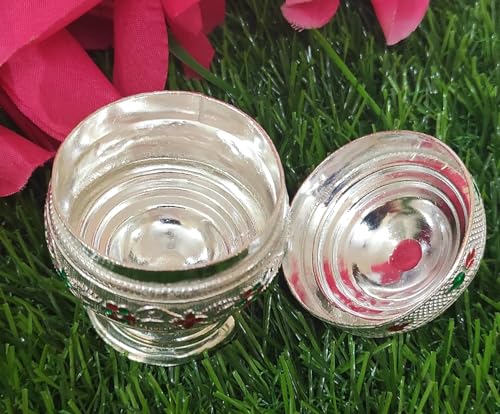 Image of RADHARANI Silver Kunghuma Chimil for Pooja /Wedding /Sindoor Box /kumkum box /kunguma chimil /Size: 3.5 Inches Weight : 60 Grams