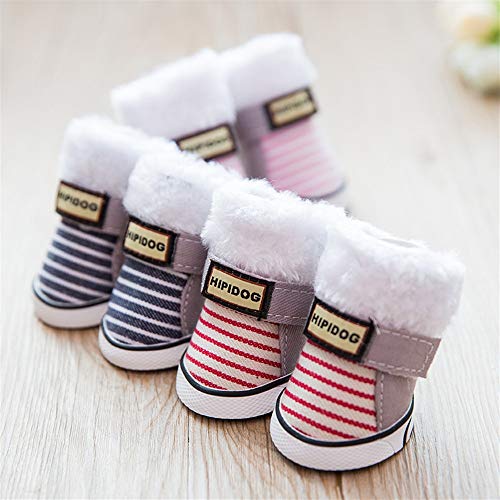 Komener Striped Plus - Zapatos de Terciopelo para Perro de otoño e Invierno Grueso, cálidos y Antideslizantes, para Perro Bichon Pomerania