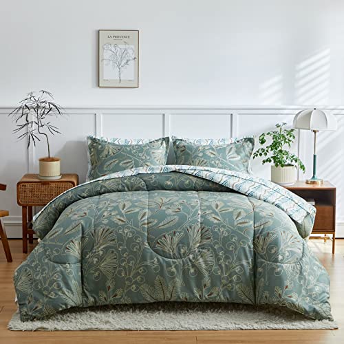 Aikasy Flower Garden 7-Piece King Bed In A Bag Comforter Set - Soft Microfiber Reversible Bedding With Hundred Flowers Pattern - All Season Comfort #TOP1