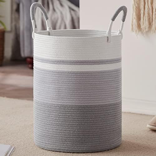 Laundry Basket, Woven Rope Laundry Hamper with Handles, Large Decorative Storage Basket for Clothes and Blankets in Living room, 15" x 20", Jute