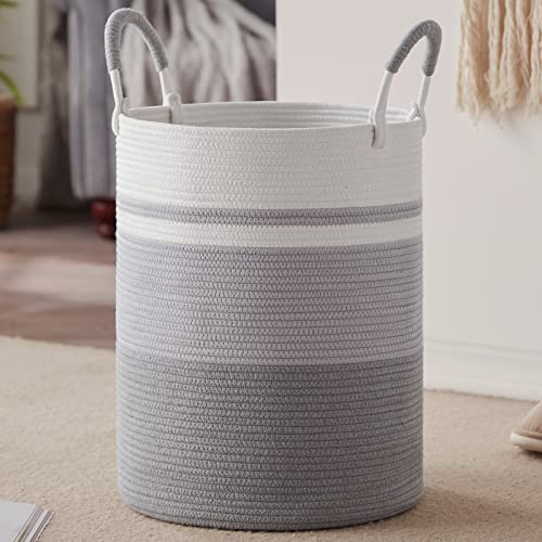 Sixdove Laundry Hamper, Large Woven Rope Laundry Basket With Handles, Decorative Storage Basket For Clothes And Toys In Living Room, Bedroom, 15" X 20", Grey & White #TOP6
