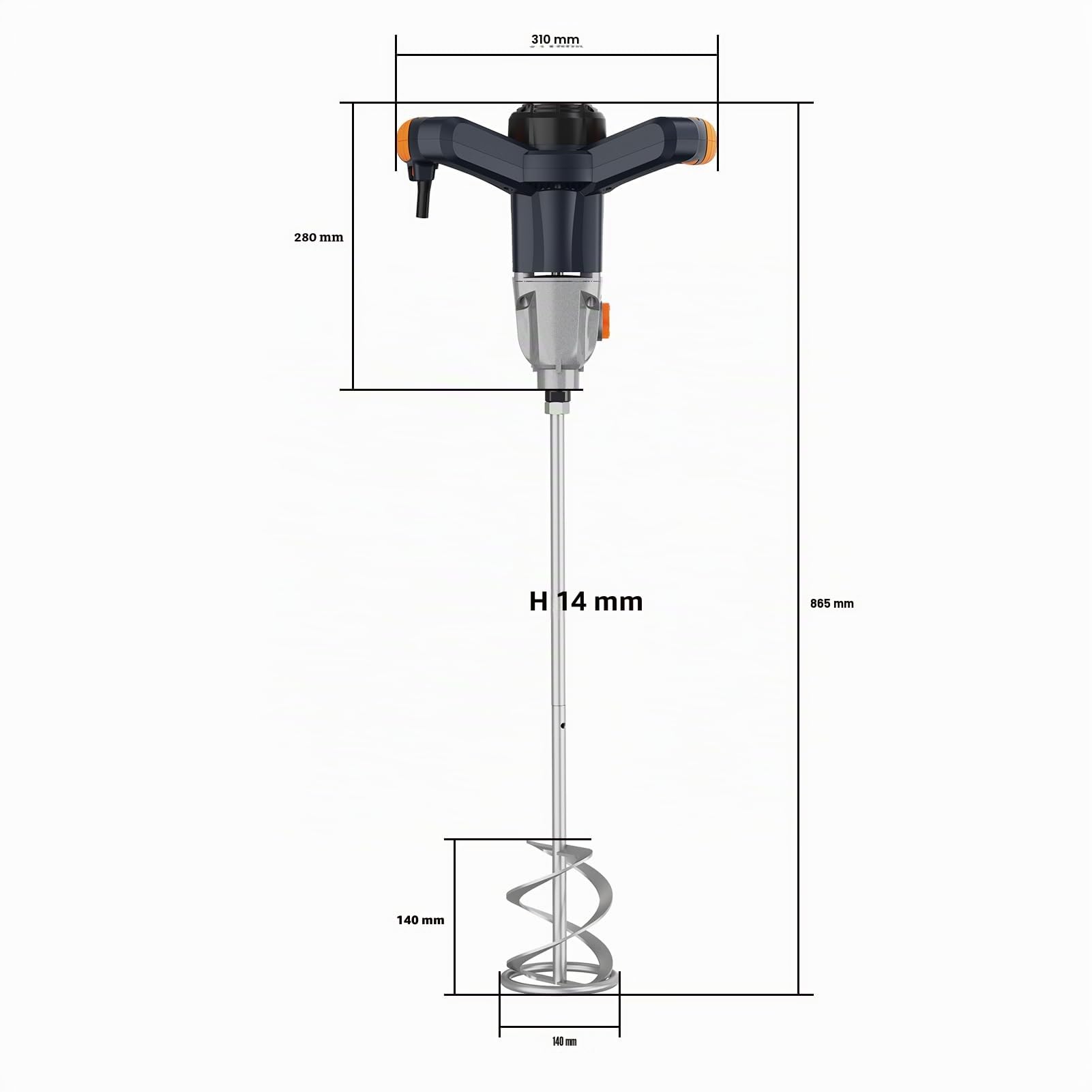 MAXXT Miscelatore 1400W con Cambio a 2 Velocità & Avvio Progressivo | Attacco M14 Universale | Motore a Lunga Durata | Include Pala 140mm + 2 Chiavi | Velocità 0-480/800 giri/min | 220-240V 50Hz