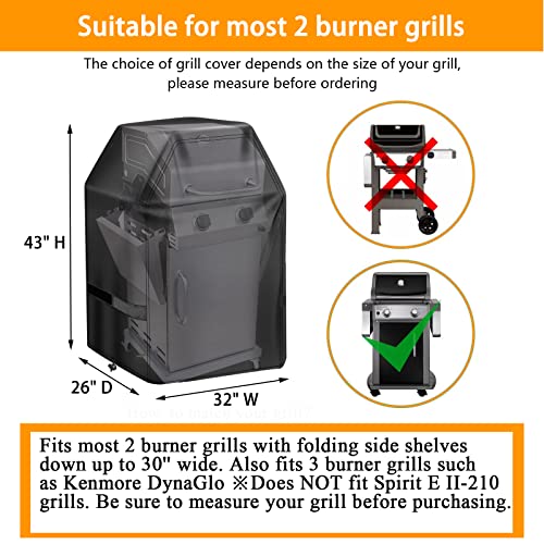 Aoretic Grill Cover 32 inch Gas BBQ-Cover, Fit Most 2 Burner Grill Waterproof Small Barbeque Cover with Velcro Straps & Adjustable Drawstring for Weber,Nexgrill,Char-Broil, Monument,Dyna-Glo,Kenmore - Thumbnail 2