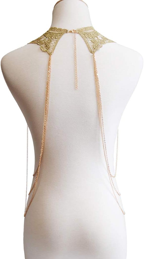 Gold Fine Chain Flower Lace Bikini Body Chain Necklace Jewelry for Women - Image 3