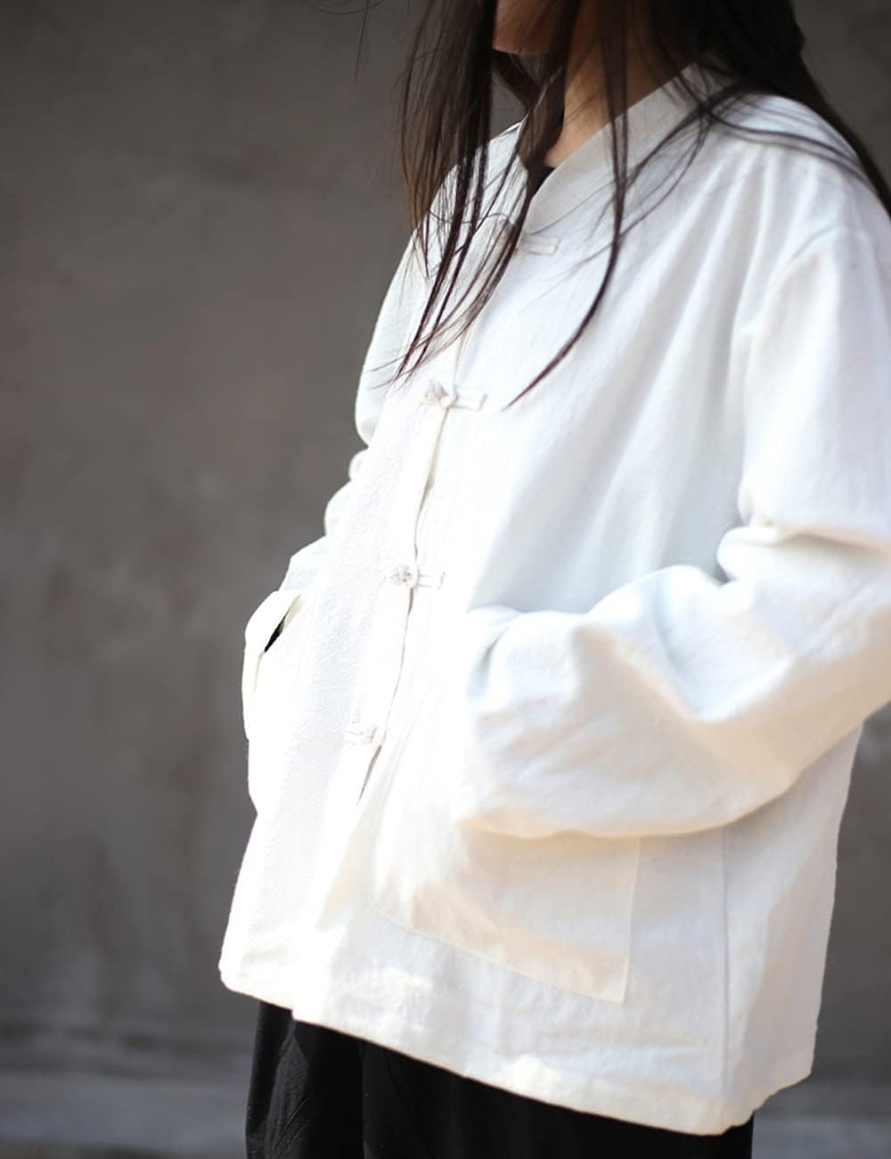 NFYM Women'sTang Suit Tops Button-Down Shirts Linen Blouse Chinese Traditional Long Sleeve Kung Fu Clothing