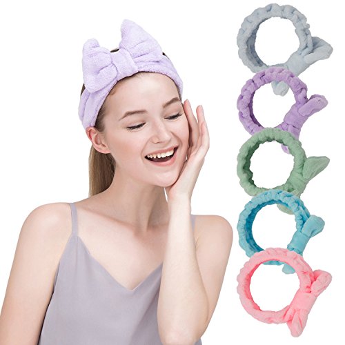 5 pcs: HBY Women Fashion Lovely Soft Bowknot Bow Makeup Cosmetic Shower Elastic Hair Band Hairlace Headband