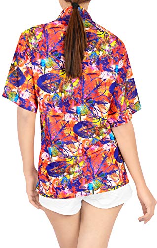 La Leela Women's Casual Beach Hawaiian Blouse Shirt Cute Blouses Short Sleeve Button Up Dress Tops Tee Shirts Tank Top Women Xl Colorful Leafs, Multicolor #TOP3