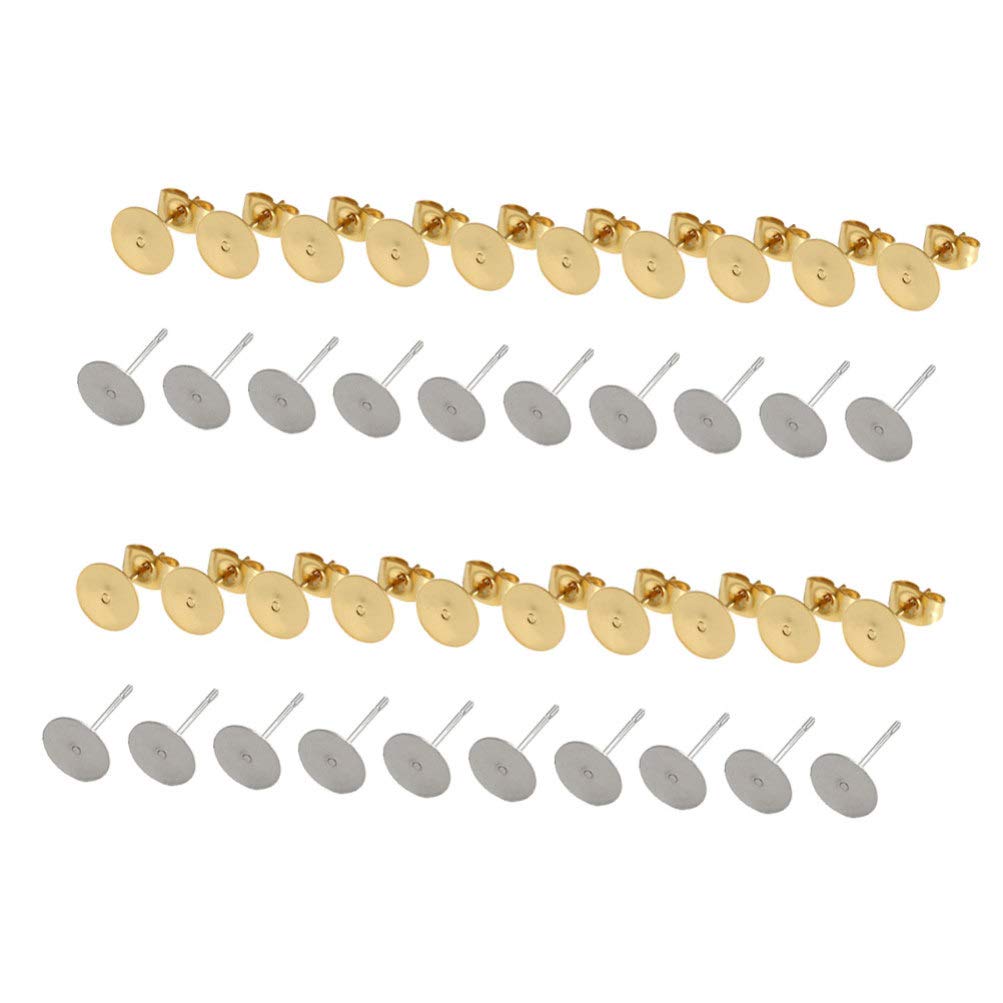 SUPVOX 400Pcs Metal Ear Stud Round Earring Posts Tray Pad Earrings Accessories For Diy Craft Jewelry Making 6Mm