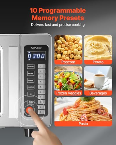 Image of VEVOR Commercial Microwave Oven, 0.9 Cu Ft, 1000W Digital Stainless Steel Countertop Microwave Oven with Touchscreen, 10 Cooking Presets, 5 Power Levels, Multi-Lock Door & Easy Clean for Restaurants
