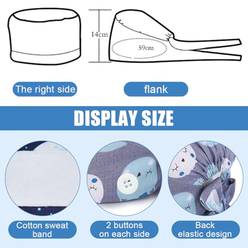 BQRKOTM Unisex OP-Hut, Baumwoll-Peeling-Kappe mit Verstellbarem Schweißband, Bedruckte Medizinische Mütze mit Knöpfen, Staubkappe