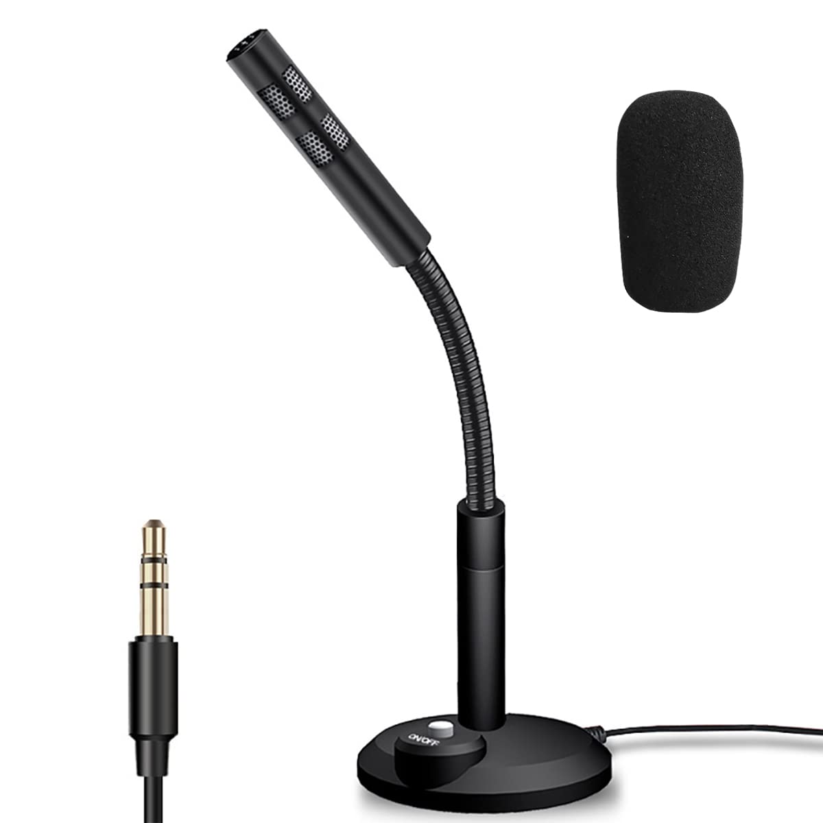 Muiltvoe Stereo Microphone with Stand for PC,Laptop.Ideal for Streaming,Chatting,Recording,Conference Call,3.5mm Jack - Black