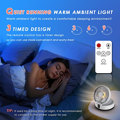 Xsmner Fan For Bedroom, Ultra Quiet Small Desk Fan With Hd Digital Display, Oscillating Fan With Reomte, Portable Night Light Wall Mount Fan 3 Speeds, Office Fan 120° Rotate Usb Rechargeable #TOP2