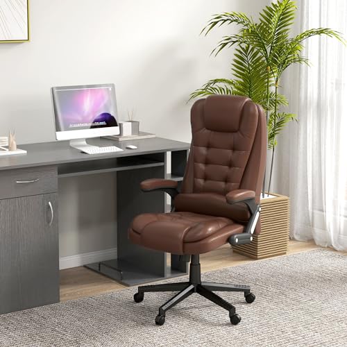 Image of HOMCOM High Back Vibration Massage Office Chair with 6 Vibration Points, Heated Reclining PU Leather Computer Chair with Armrest and Remote, Brown